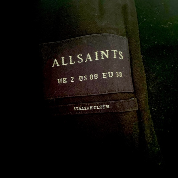 All Saints Monument Black Funnel neck Wool blend coat sz 00 - Picture 8 of 9